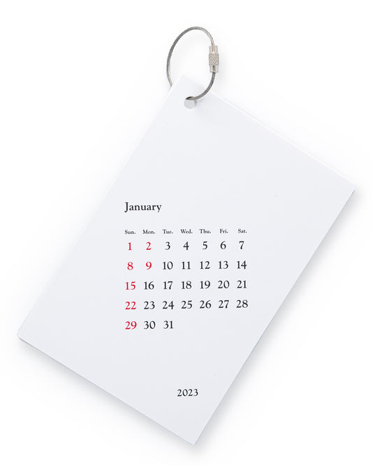 ガウディ書体のポストカード ワイヤーリング カレンダー 2023年 祝日表示