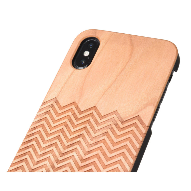 ジグザグ 波模様 天然木 木製 iPhone XS / X ケース ナチュラルウッド