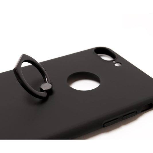 iPhone 7 Plus ケース リング 薄型 軽量 ハード すべらない 滑り止め つや消し ブラック 黒 (iPhone 8 Plus 装着可)