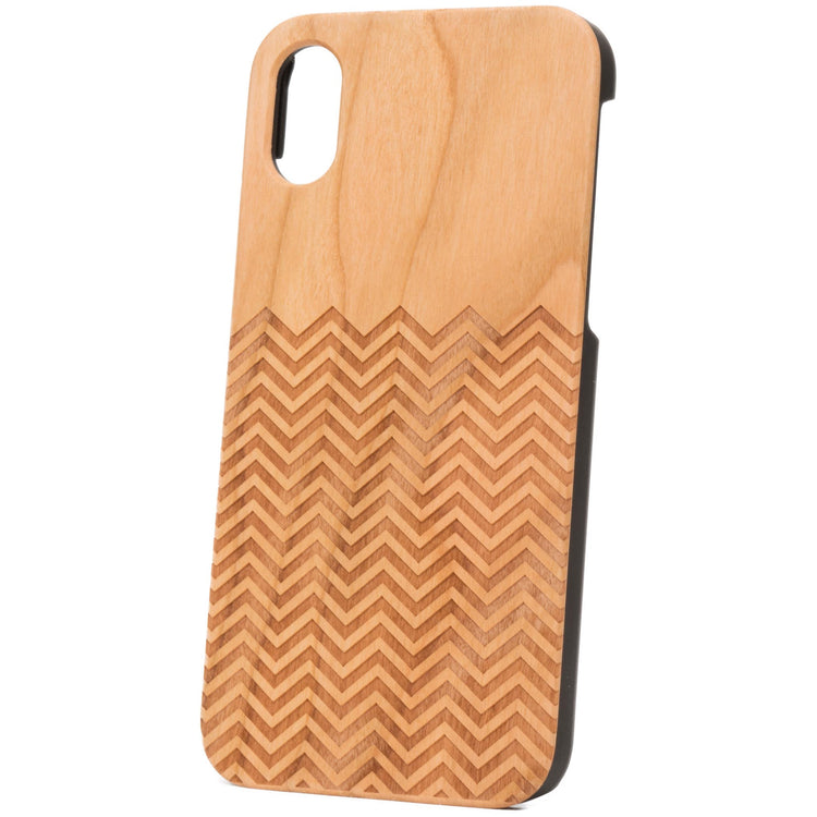 ジグザグ 波模様 天然木 木製 iPhone XS / X ケース ナチュラルウッド